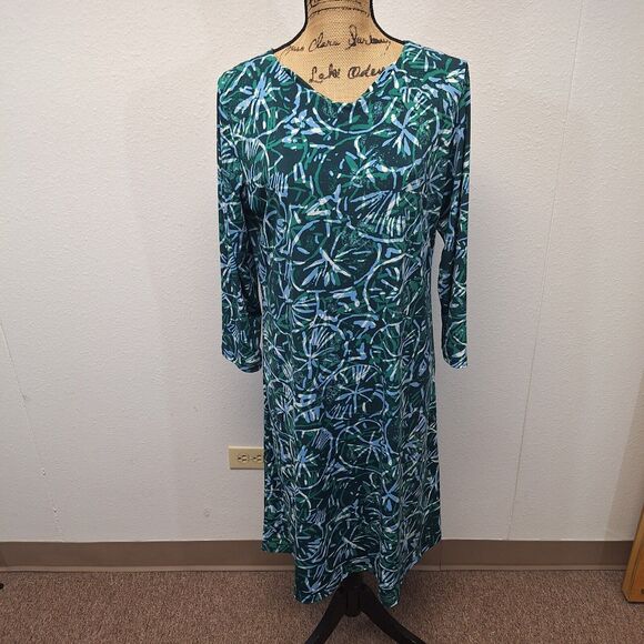 Iolani Palm Print Midi Dress Stretch Long Sleeve Multicolor Women's Size Large - Picture 1 of 10
